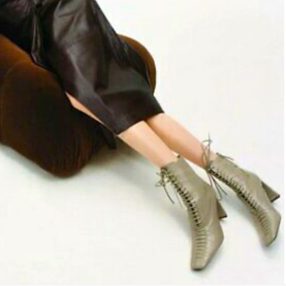 ZARA LACED LEATHER HIGH-HEEL ANKLE BOOTS